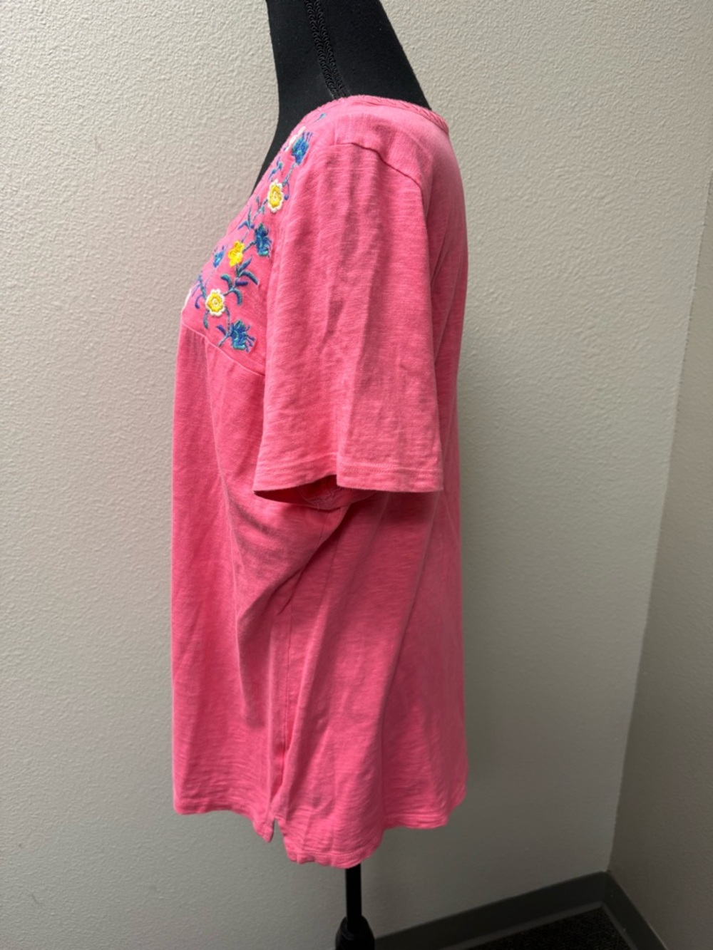Talbots Pink Floral Embroidered Top Boho Cottagecore Cotton 1X Summer Chic - Picture 4 of 9